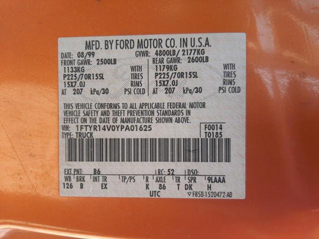 Photo 10 from auction – 2000 FORD RANGER SUP with VIN 1FTYR14V0YPA01625