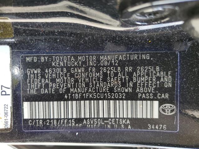 Photo 10 from auction – 2012 TOYOTA CAMRY BASE with VIN 4T1BF1FK5CU152032