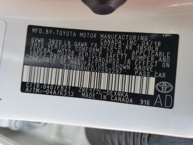 Photo 10 from auction – 2018 TOYOTA COROLLA L with VIN 2T1BURHE0JC092297