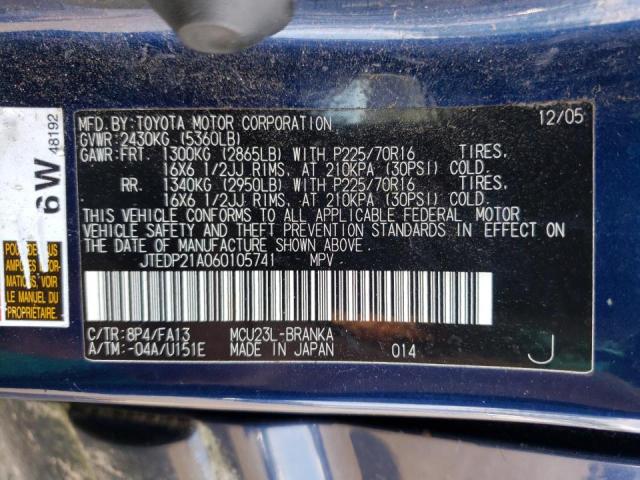 Photo 10 from auction – 2006 TOYOTA HIGHLANDER with VIN JTEDP21A060105741