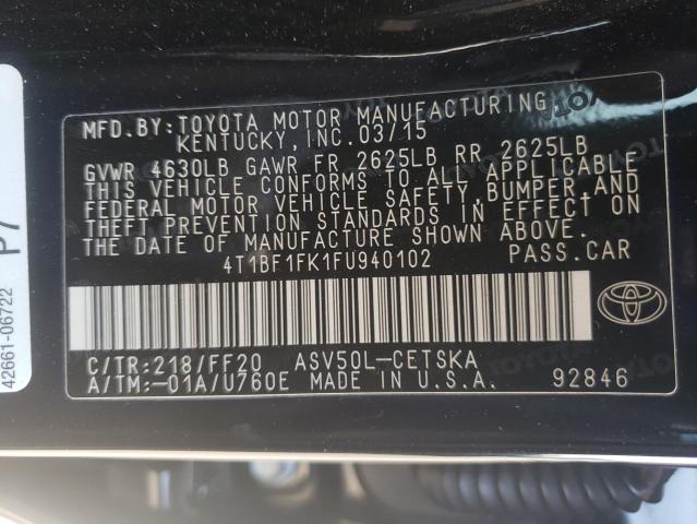Photo 10 from auction – 2015 TOYOTA CAMRY LE with VIN 4T1BF1FK1FU940102