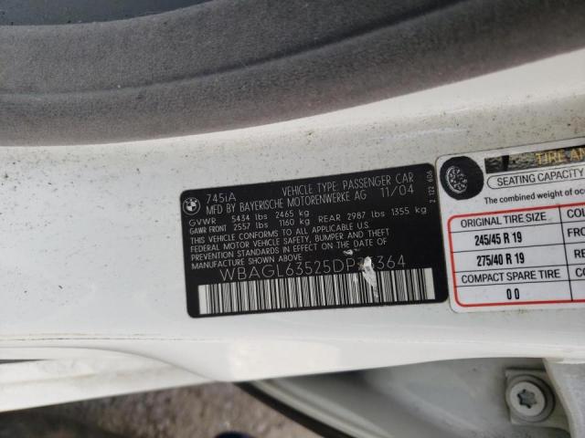 Photo 10 from auction – 2005 BMW 745 I with VIN WBAGL63525DP75364