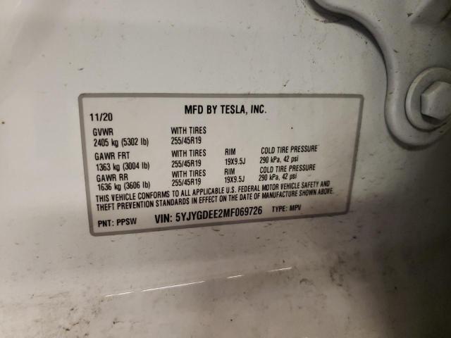 Photo 10 from auction – 2021 TESLA MODEL Y with VIN 5YJYGDEE2MF069726