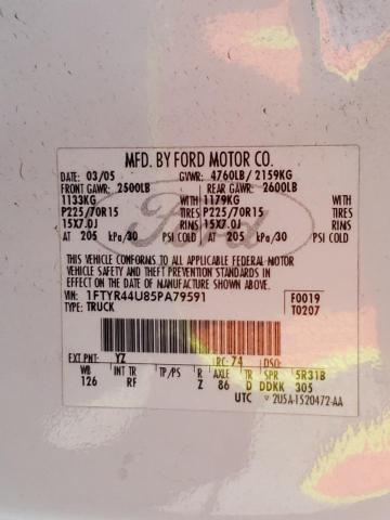 Photo 10 from auction – 2005 FORD RANGER SUP with VIN 1FTYR44U85PA79591