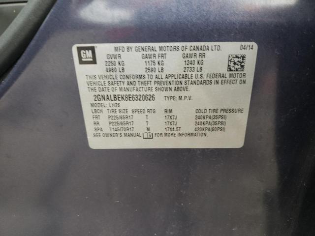 Photo 10 from auction – 2014 CHEVROLET EQUINOX LT with VIN 2GNALBEK8E6320626