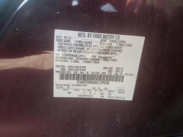 Photo 10 from auction – 2011 FORD TAURUS with VIN 1FAHP2EW6BG129948