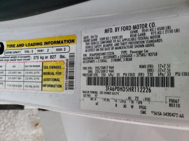 Photo 10 from auction – 2017 FORD FUSION SE with VIN 3FA6P0HD5HR112226