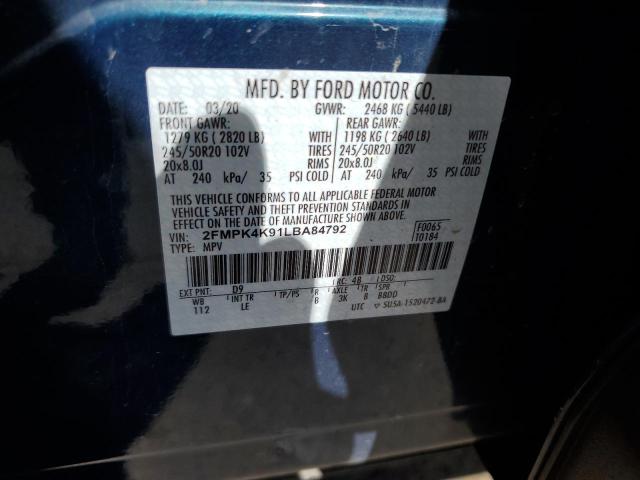 Photo 10 from auction – 2020 FORD EDGE TITAN with VIN 2FMPK4K91LBA84792