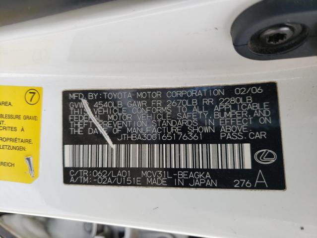 Foto 10 de la subasta – 2006 LEXUS ES 330 con VIN JTHBA30G165176361