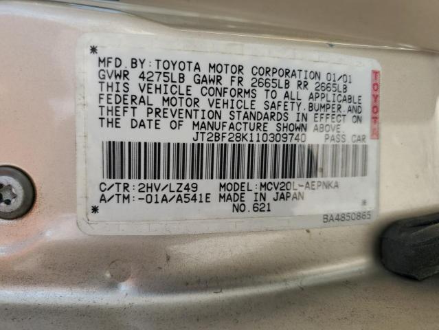 Photo 10 from auction – 2001 TOYOTA CAMRY LE with VIN JT2BF28K110309740