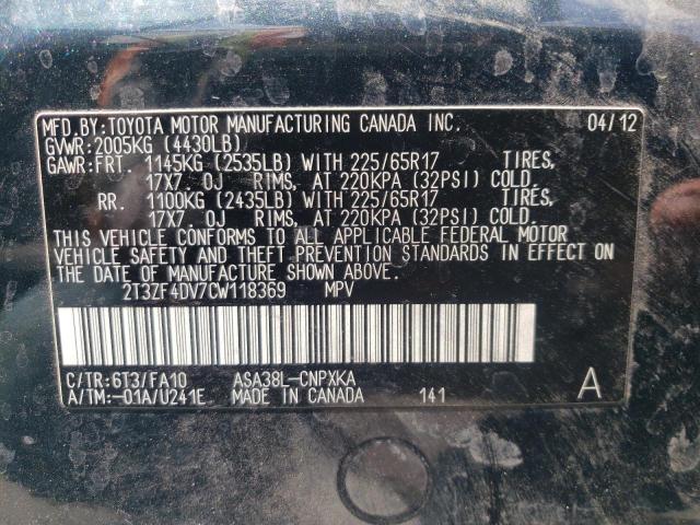 Photo 10 from auction – 2012 TOYOTA RAV4 with VIN 2T3ZF4DV7CW118369