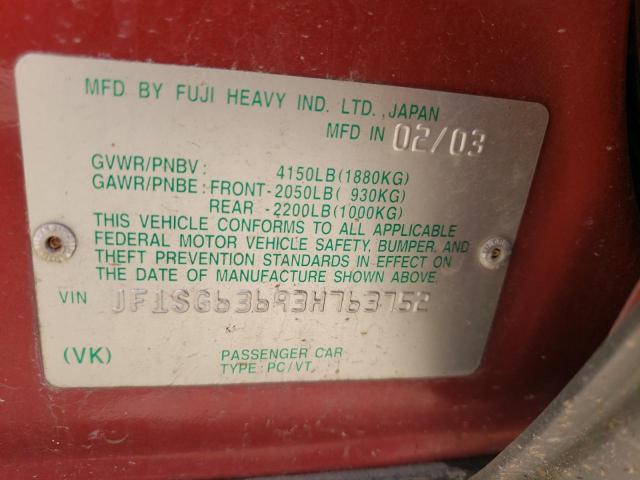 Photo 10 from auction – 2003 SUBARU FORESTER 2 with VIN JF1SG63693H763752