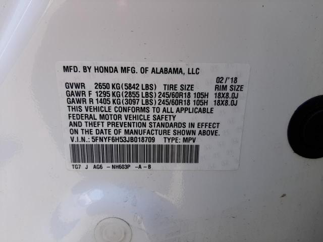 Photo 10 from auction – 2018 HONDA PILOT EXL with VIN 5FNYF6H53JB018709