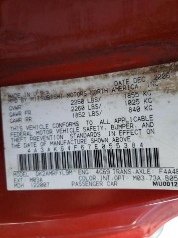 Photo 10 from auction – 2007 MITSUBISHI ECLIPSE ES with VIN 4A3AK64F67E055384