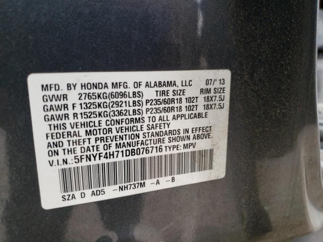 Photo 10 from auction – 2013 HONDA PILOT with VIN 5FNYF4H71DB076716