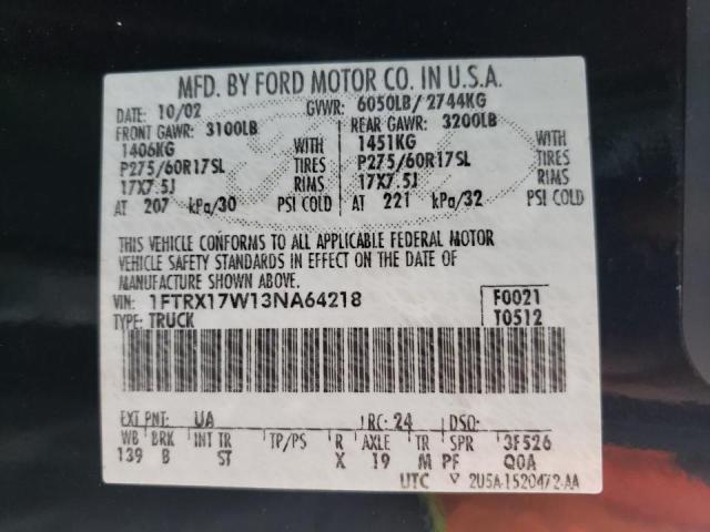 Photo 10 from auction – 2003 FORD F150 with VIN 1FTRX17W13NA64218