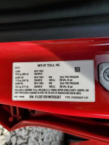 Photo 10 from auction – 2021 TESLA MODEL 3 with VIN 5YJ3E1EB1MF056387