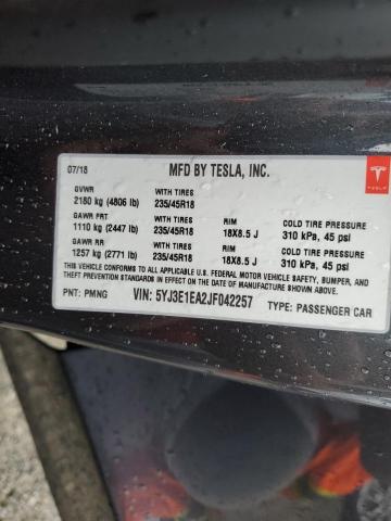 Photo 10 from auction – 2018 TESLA MODEL 3 with VIN 5YJ3E1EA2JF042257