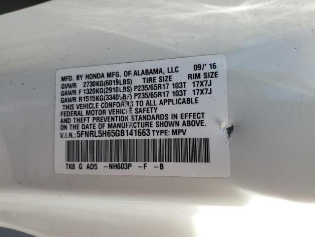 Photo 10 from auction – 2016 HONDA ODYSSEY EX with VIN 5FNRL5H65GB141663