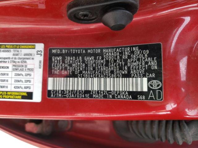 Photo 10 from auction – 2010 TOYOTA COROLLA BA with VIN 2T1BU4EEXAC258610