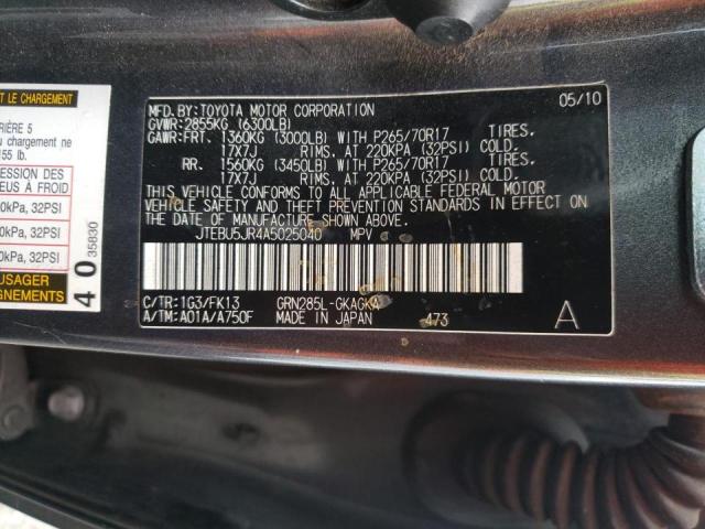 Photo 10 from auction – 2010 TOYOTA 4RUNNER SR with VIN JTEBU5JR4A5025040