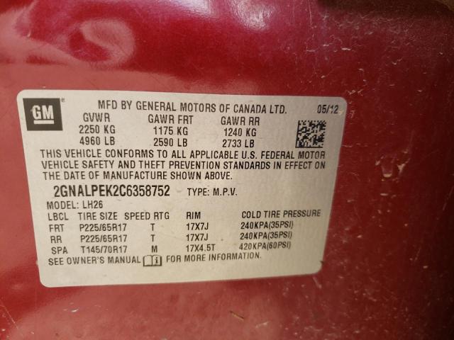 Photo 10 from auction – 2012 CHEVROLET EQUINOX LT with VIN 2GNALPEK2C6358752