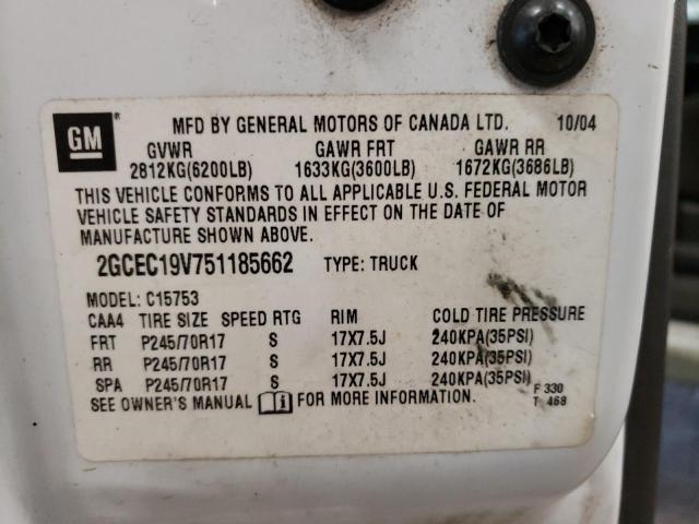 Photo 10 from auction – 2005 CHEVROLET SILVERADO with VIN 2GCEC19V751185662