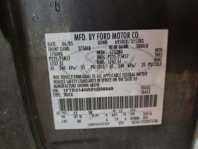 Photo 10 from auction – 2005 FORD F150 with VIN 1FTRX14W55NB98849