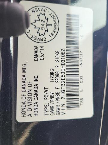 Photo 10 from auction – 2014 HONDA CIVIC LX with VIN 2HGFB2E59EH031062