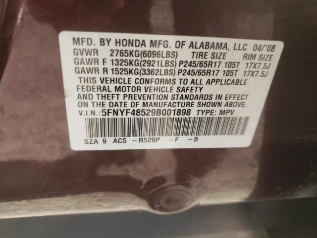 Photo 10 from auction – 2009 HONDA PILOT EXL with VIN 5FNYF48529B001898
