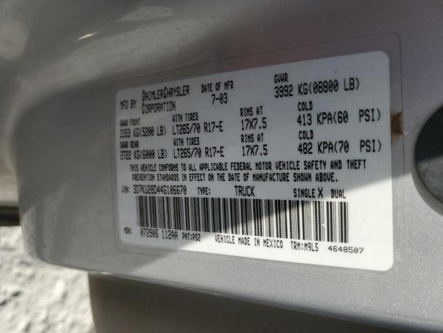 Zdjęcie 10 z aukcji – 2004 DODGE RAM 2500 S z VIN 3D7KU28D44G106670