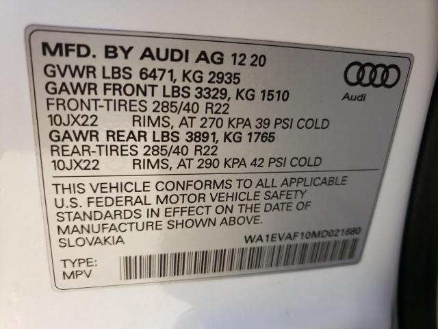 Photo 10 from auction – 2021 AUDI Q8 PREMIUM with VIN WA1EVAF10MD021680