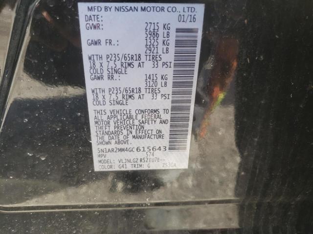 Photo 10 from auction – 2016 NISSAN PATHFINDER with VIN 5N1AR2MM4GC615643
