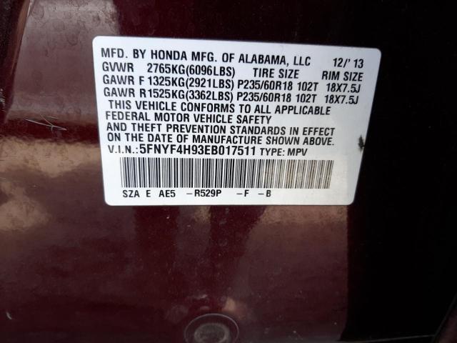 Photo 10 from auction – 2014 HONDA PILOT TOUR with VIN 5FNYF4H93EB017511