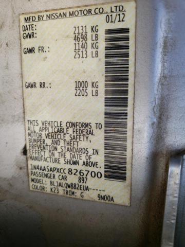 Photo 10 from auction – 2012 NISSAN MAXIMA S with VIN 1N4AA5APXCC826700