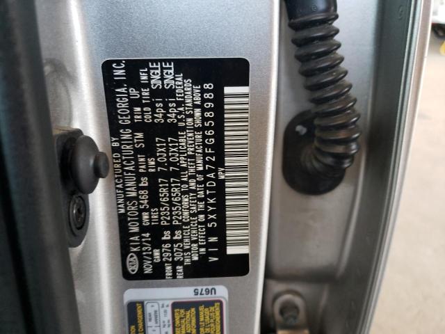 Photo 10 from auction – 2015 KIA SORENTO LX with VIN 5XYKTDA72FG658988