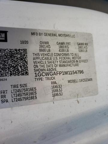 Photo 10 from auction – 2021 CHEVROLET EXPRESS G2 with VIN 1GCWGAFP1M1154796
