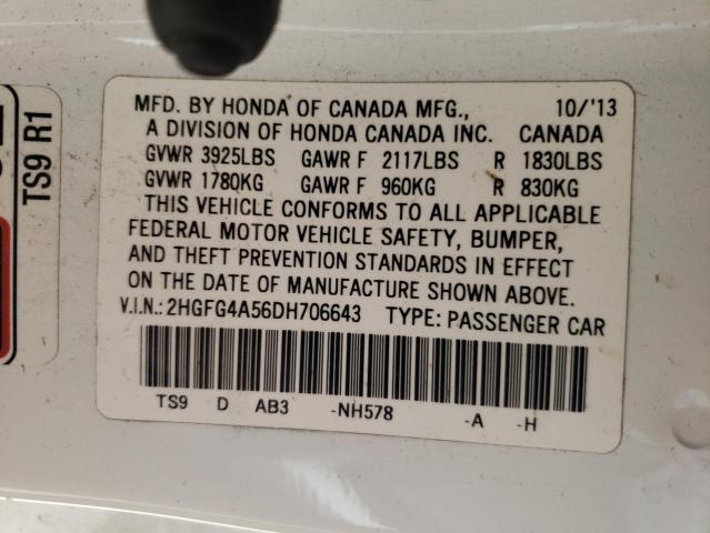Photo 10 from auction – 2013 HONDA CIVIC SI with VIN 2HGFG4A56DH706643