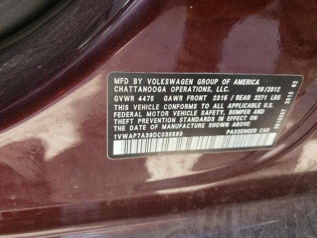 Photo 10 from auction – 2013 VOLKSWAGEN PASSAT S with VIN 1VWAP7A39DC035560