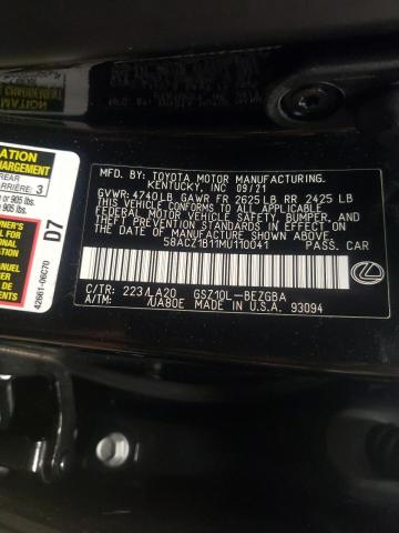 Photo 10 from auction – 2021 LEXUS ES 350 BAS with VIN 58ACZ1B11MU110041