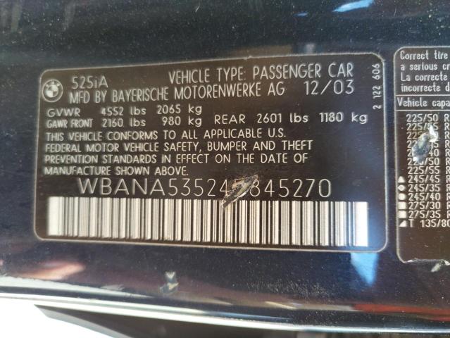 Photo 10 from auction – 2004 BMW 525 I with VIN WBANA53524B845270