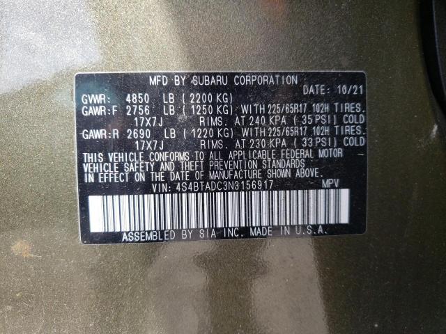 Photo 10 from auction – 2022 SUBARU OUTBACK PR with VIN 4S4BTADC3N3156917