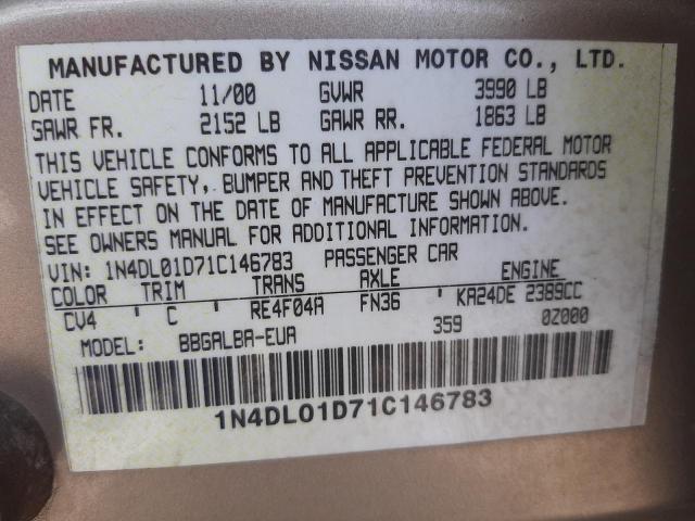 Photo 10 from auction – 2001 NISSAN ALTIMA XE with VIN 1N4DL01D71C146783