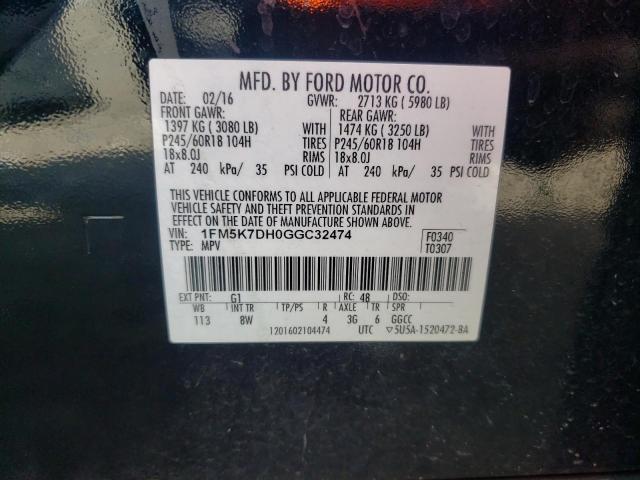 Photo 10 from auction – 2016 FORD EXPLORER X with VIN 1FM5K7DH0GGC32474