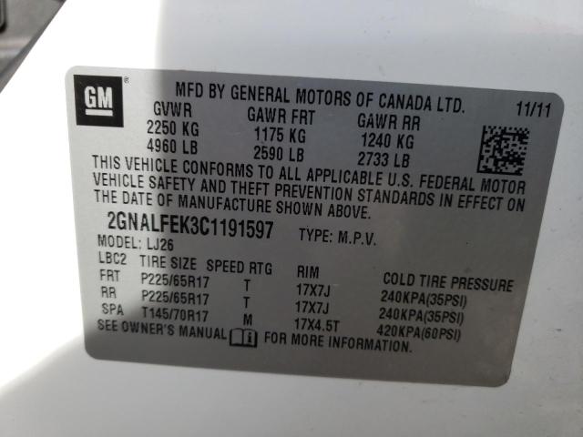 Photo 10 from auction – 2012 CHEVROLET EQUINOX LT with VIN 2GNALFEK3C1191597
