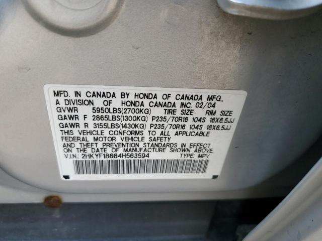 Photo 10 from auction – 2004 HONDA PILOT EXL with VIN 2HKYF18664H563594
