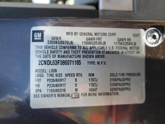 Photo 10 from auction – 2008 CHEVROLET EQUINOX LT with VIN 2CNDL63F386071185