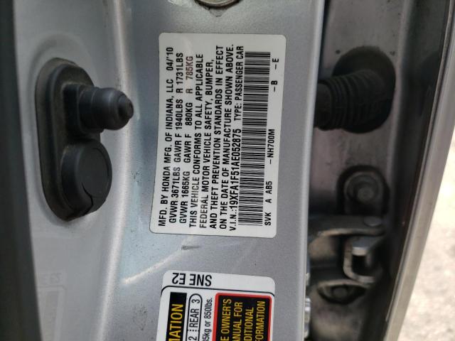 Photo 10 from auction – 2010 HONDA CIVIC LX with VIN 19XFA1F51AE052875