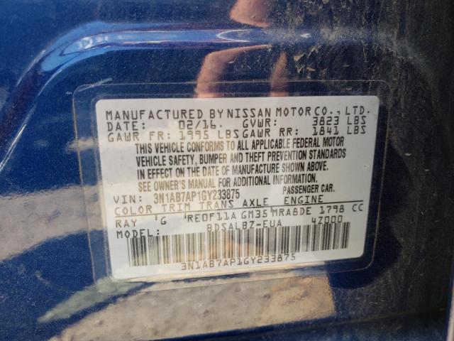 Photo 10 from auction – 2016 NISSAN SENTRA S with VIN 3N1AB7AP1GY233875