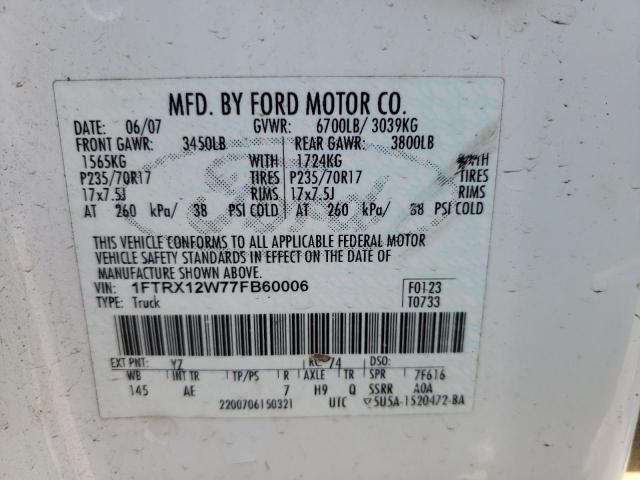 Photo 10 from auction – 2007 FORD F150 with VIN 1FTRX12W77FB60006